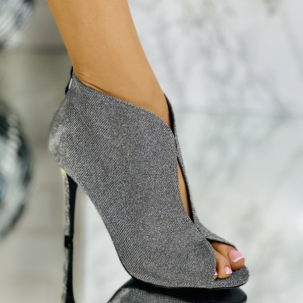 Pantofi Dama Stiletto Gri din Glitter Fezalina