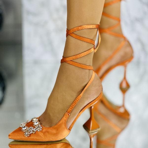 Pantofi Dama Stiletto Oranj din Satin Rehema