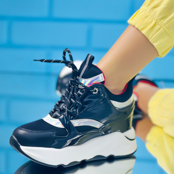 Pantofi Sport cu Platforma Negri din Piele Ecologica Lorepan