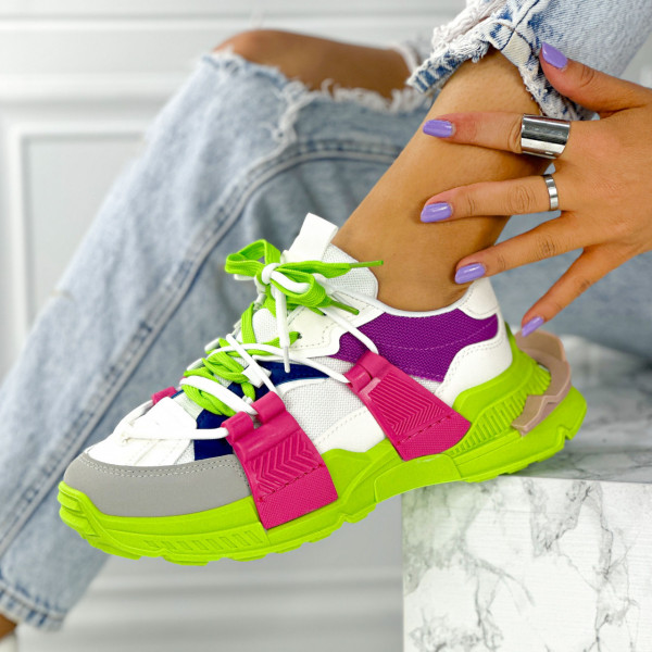 Pantofi Sport Dama Alb Verde din Piele Ecologica Dolceta