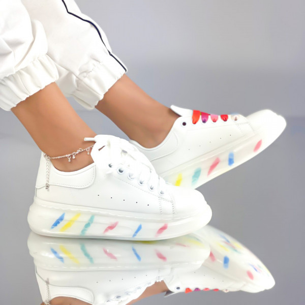 Pantofi Sport Dama Albi din Piele Ecologica Spira