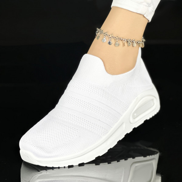 Pantofi Sport Dama cu Platforma Albi din Textil Rafino