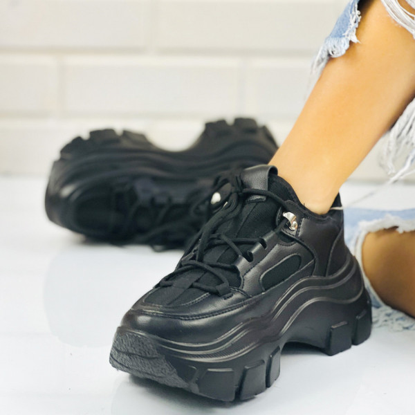 Pantofi Sport Dama Negri din Piele Ecologica Lamisos