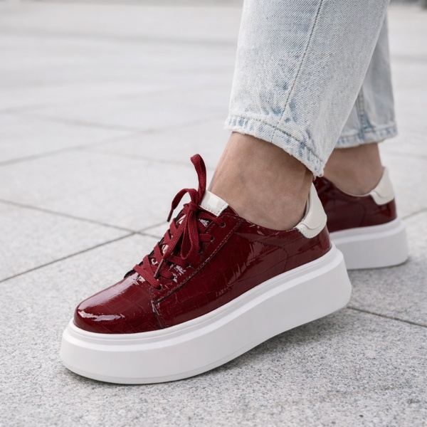 Pantofi Sport Piele Naturala Elsa Bordo