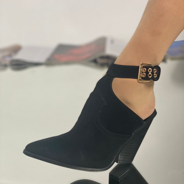 Botine cu Toc Negre din Piele Ecologica Intoarsa Winera