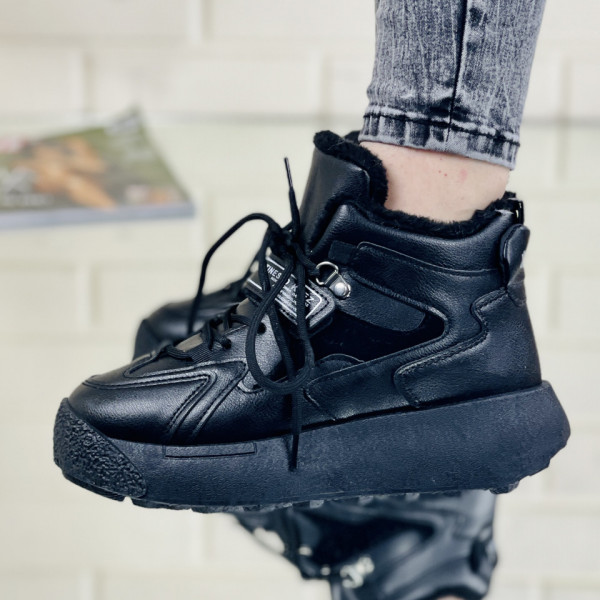 Ghete Sport Dama Imblanite Negre din Piele Ecologica Adriana