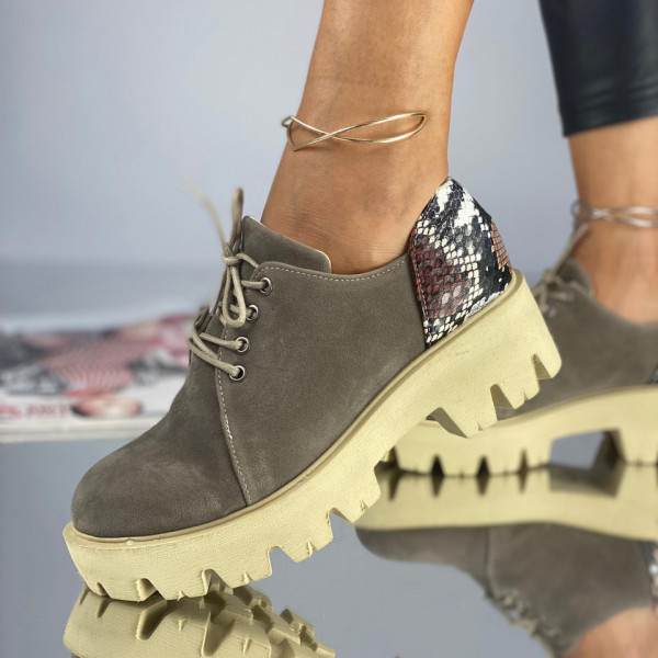 Pantofi Casual Dama Bej din Piele Ecologica Intoarsa Wira