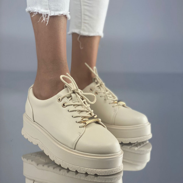 Pantofi Casual Dama cu Platforma Bej din Piele Ecologica Denisa
