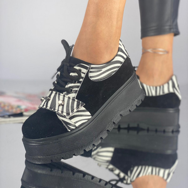 Pantofi Casual Dama cu Platforma Negri Cez din Piele Ecologica Intoarsa Coreca