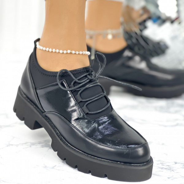Pantofi Casual Dama Negri din Piele Ecologica Grefa