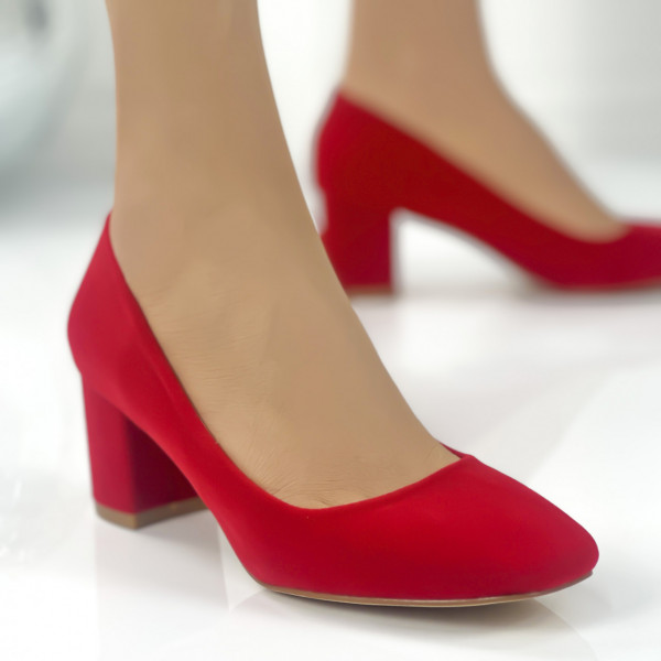 Pantofi Dama cu Toc Rosii din Piele Ecologica Intoarsa Sharon
