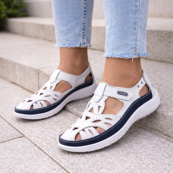 Pantofi Piele Naturala Mabel White Navi