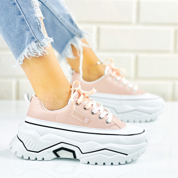 Pantofi Sport cu Platforma Roz din Piele Ecologica Safura