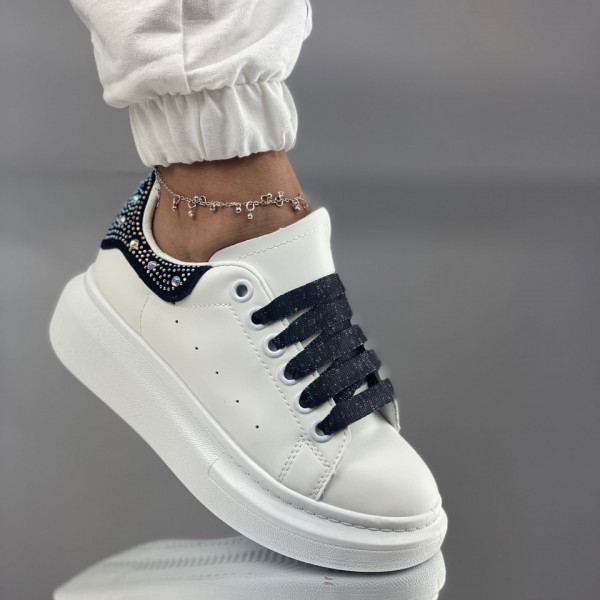 Pantofi Sport Dama Albi/Negri din Piele Ecologica Nusa