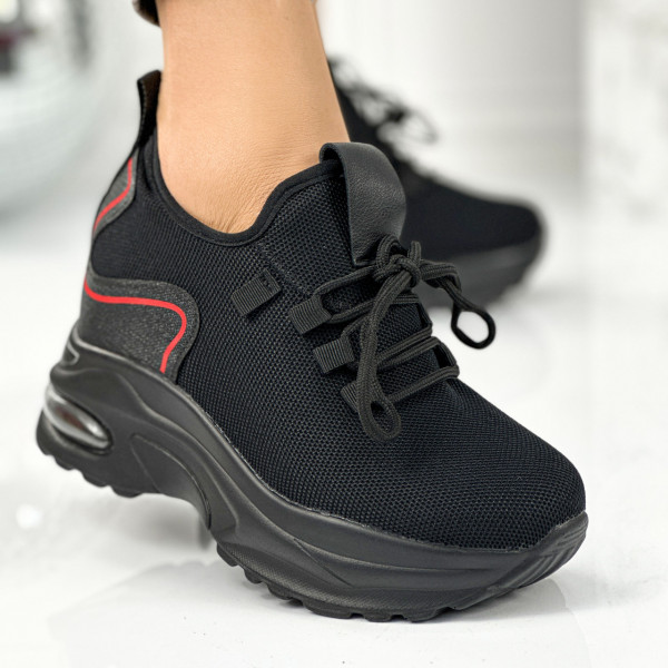 Pantofi Sport Dama cu platforma Negri din Textil Deretes