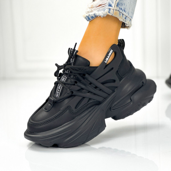 Pantofi Sport Dama Negri din Piele Ecologica papane