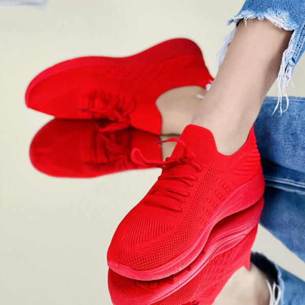 Pantofi Sport Dama Rosii din Material Textil Galia