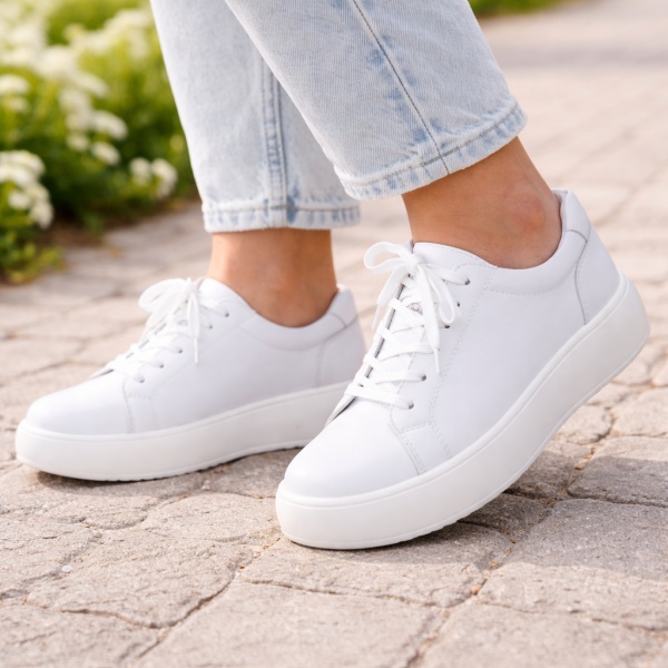 Pantofi Sport Piele Naturala Ivina White
