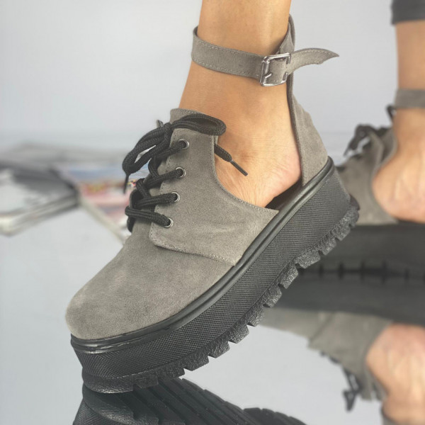 Pantofi Casual Dama cu Platforma Gri din Piele Ecologica Dolma Pinta