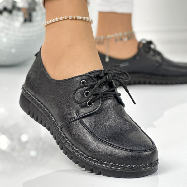 Pantofi Casual Dama Negri din Piele Ecologica Trefa
