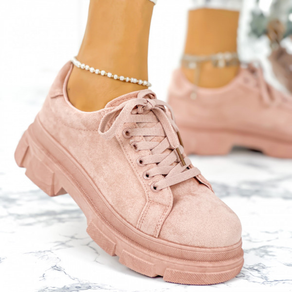 Pantofi Casual Dama Roz din Piele Ecologica Intoarsa Brine