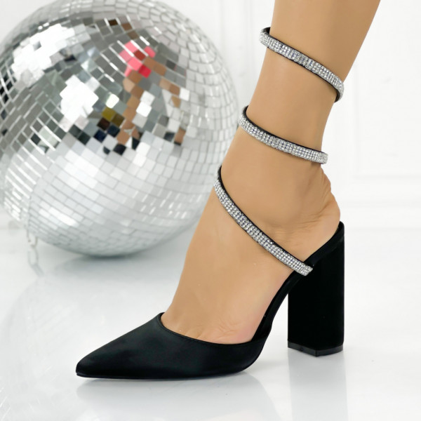 Pantofi dama cu Toc Negri din Satin Florette