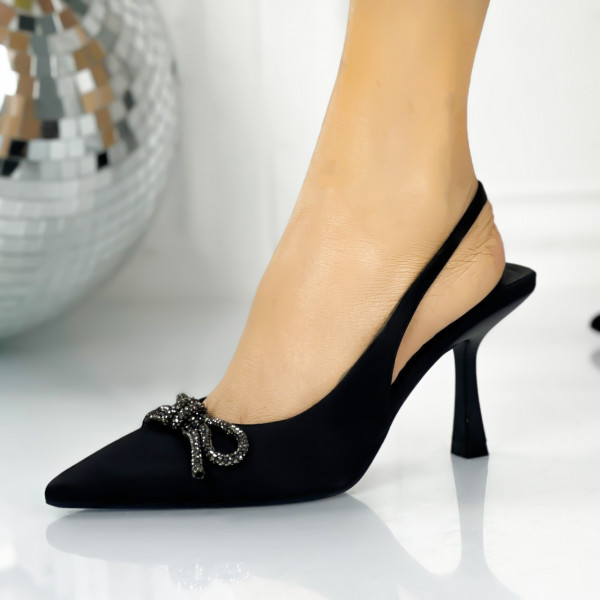 Pantofi Dama Cu Toc Negri din Satin Velvet