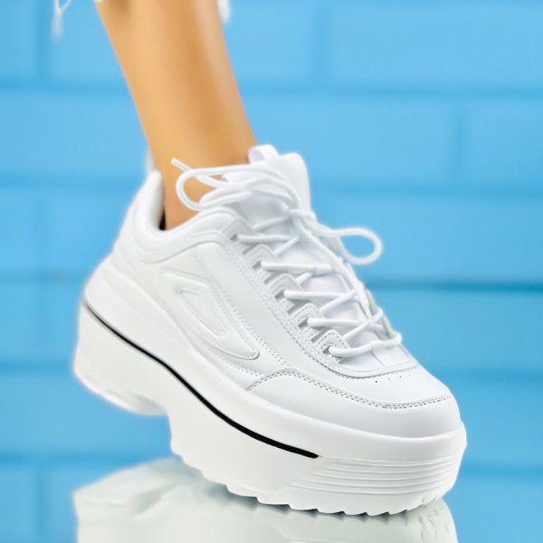 Pantofi Sport cu Platforma Albi din Piele Ecologica Raia