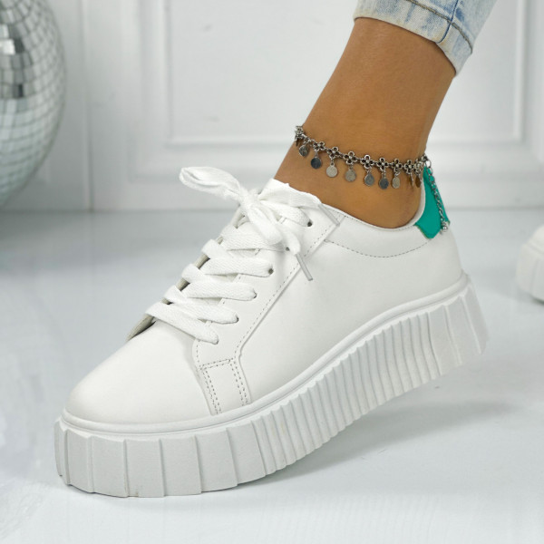 Pantofi Sport Dama Albi Verzi din Piele Ecologica Osaka