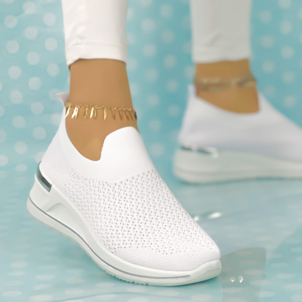 Pantofi Sport Dama cu Platforma Albi din Textil Index