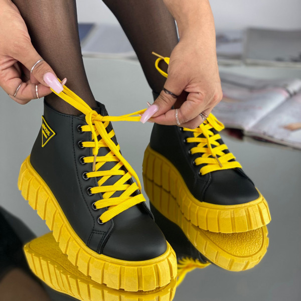 Pantofi Sport Dama Negri/Gold din Piele Ecologica Kalida