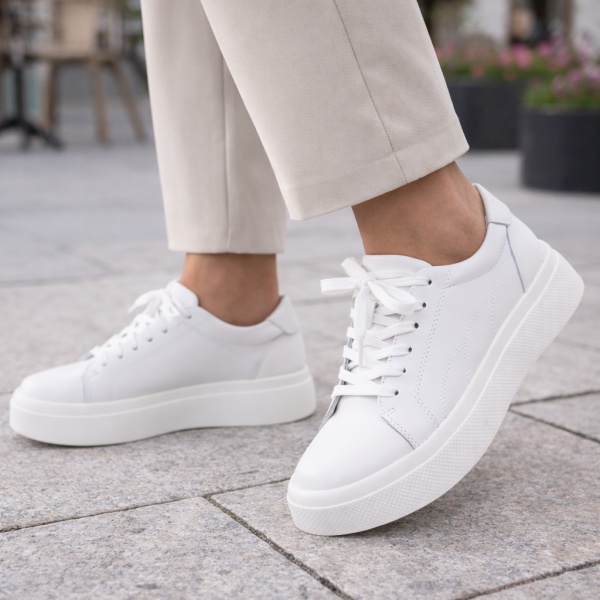 Pantofi Sport Piele Naturala Calista White