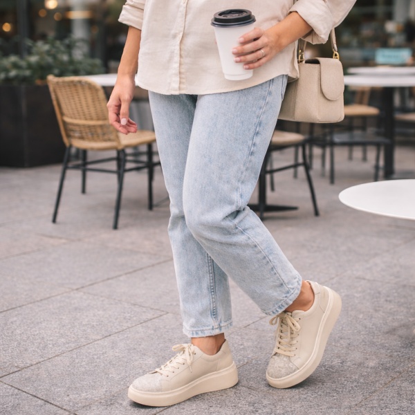 Pantofi Sport Piele Naturala Ivina2 Beige