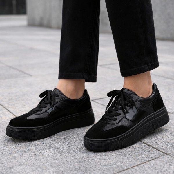 Pantofi Sport Piele Naturala Zania Black