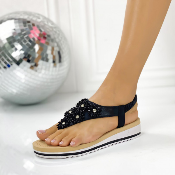 Sandale fara Toc Negre din Piele Ecologica Lola