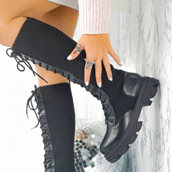 Ghete Dama Lungi Negre din Textil Tara