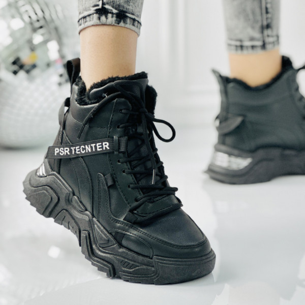 Ghete Sport Dama Imblanite Negre din Piele Ecologica Mirror