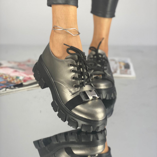 Pantofi Casual Dama Argintii din Piele Ecologica Crix