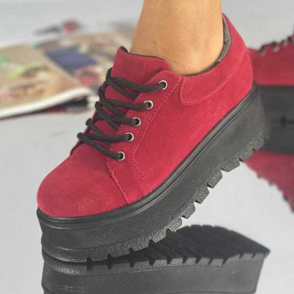 Pantofi Casual Dama Rosii din Piele Ecologica Intoarsa Hakina