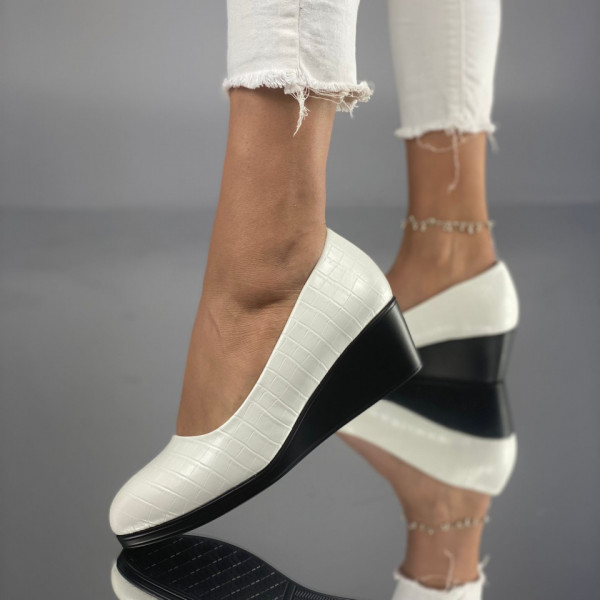 Pantofi Dama cu Platforma Albi din Piele Ecologica Meloda