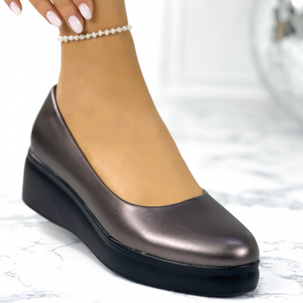 Pantofi Dama cu Platforma Gri din Piele Ecologica Voss