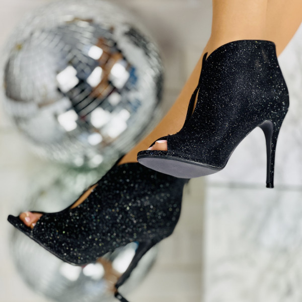 Pantofi Dama Stiletto Negri din Glitter Fezalina
