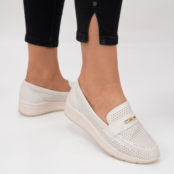 Pantofi Piele Naturala Anabela Beige