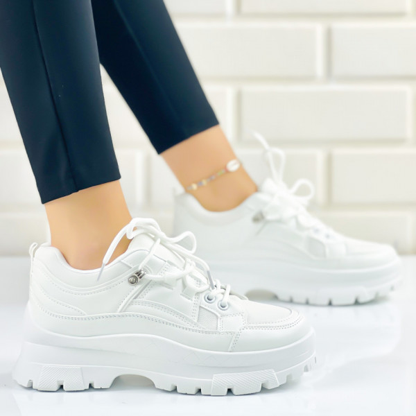 Pantofi Sport Dama Albi din Piele Ecologica Rania