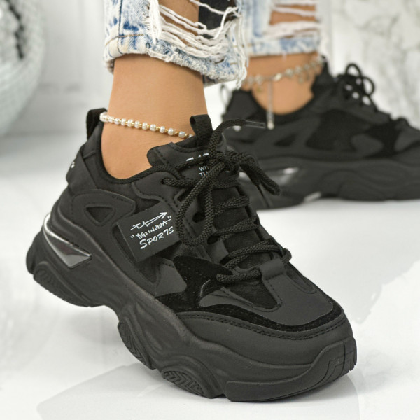Pantofi Sport Dama Negri din Piele Ecologica Nazim