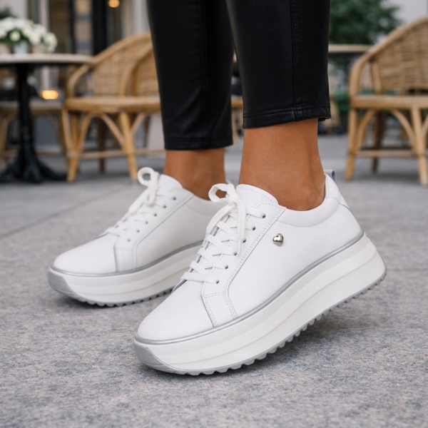 Pantofi Sport Piele Naturala Kipes White