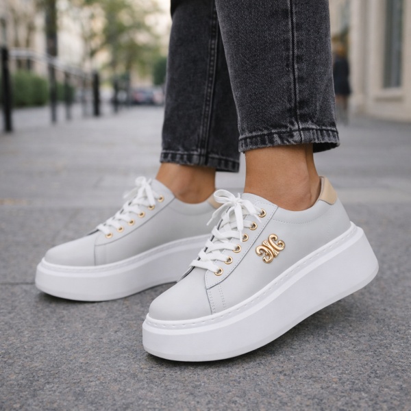 Pantofi Sport Piele Naturala Palmer White