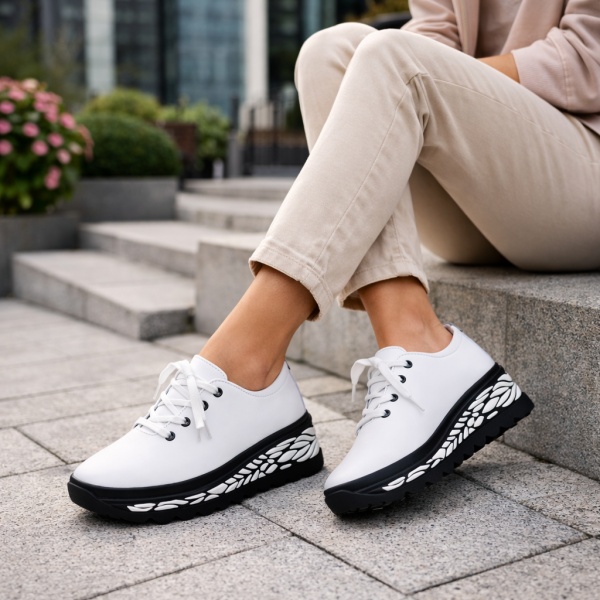 Pantofi Sport Piele Naturala Sarri White