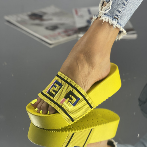 Papuci cu Platforma Galbeni din Textil Fiera