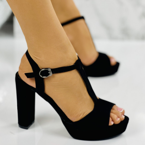 Sandale cu Toc si Platforma Negre din Piele Ecologica Intoarsa Visole